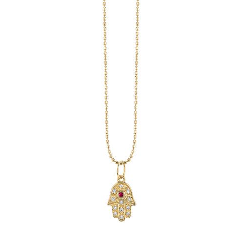 14KT Baby Hamsa and Ruby Necklace