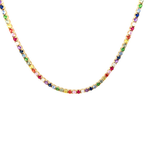 14KT Multi-Colored Gemstone Tennis Necklace