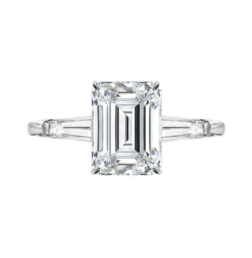 Emerald Cut Diamond & Tapered Baguette Engagement Ring