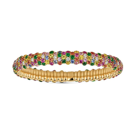 18KT Multicolor Sapphire Domed Stretch Bracelet
