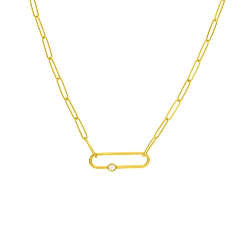14KT Diamond Link Paper Clip Chain Necklace