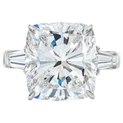 Cushion Cut and Tapered Baguette Diamond Engagement Ring