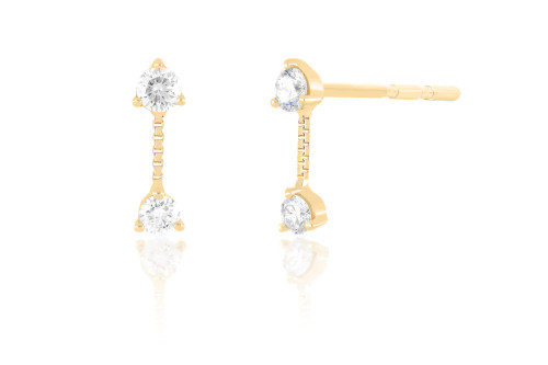 14KT Double Solitaire Diamond Chain Stud Earrings