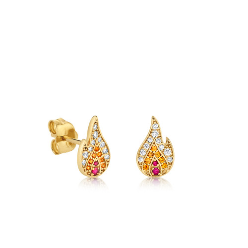 14KT Small Pave Flame Studs