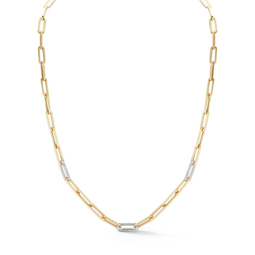 14KT Paper Clip Chain with Three Diamond Links Necklace