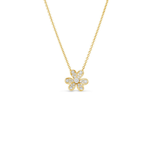14KT Small Diamond Flower Pendant Necklace