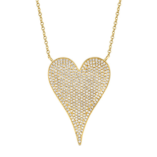 14KT Large Diamond Pave Heart Necklace