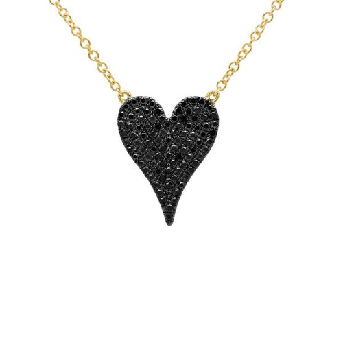 14KT Black Diamond Pave Heart Necklace