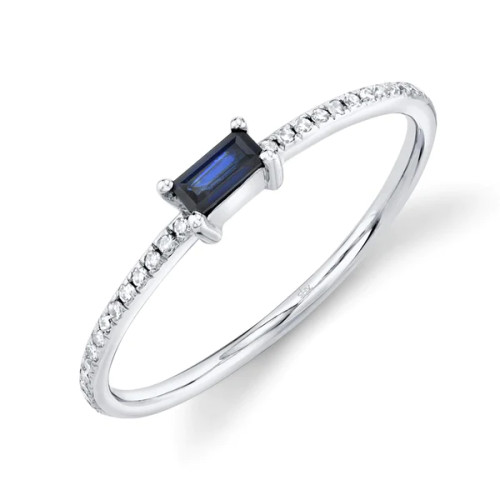 14KT Baguette Blue Sapphire Diamond Ring