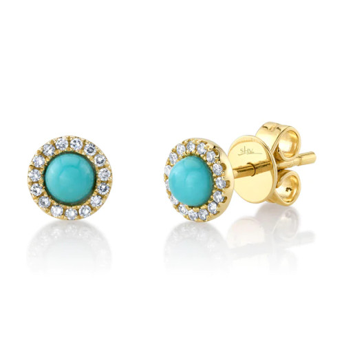 14KT Cabochon Turquoise Stud Earrings