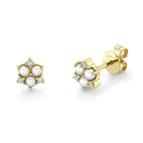 14KT Diamond and Pearl Cluster Earrings
